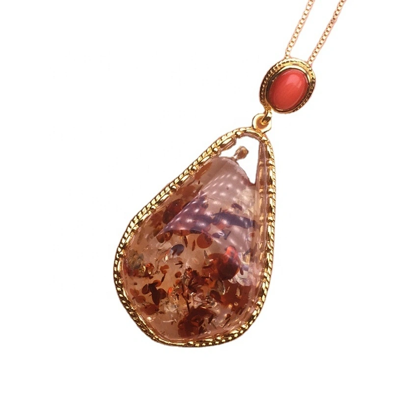 Flower-like gold-plated red garnet pendant red agate pendant 1