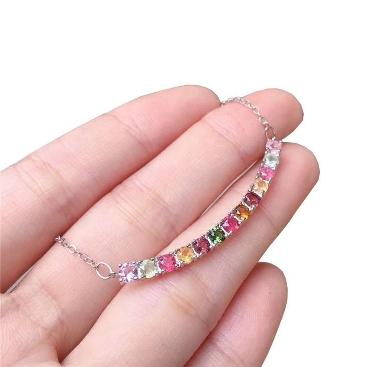 Grace Chain Strand Multicolor Tourmaline Vòng cổ Sterling Bạc Trang sức Đảng Phụ nữ 1