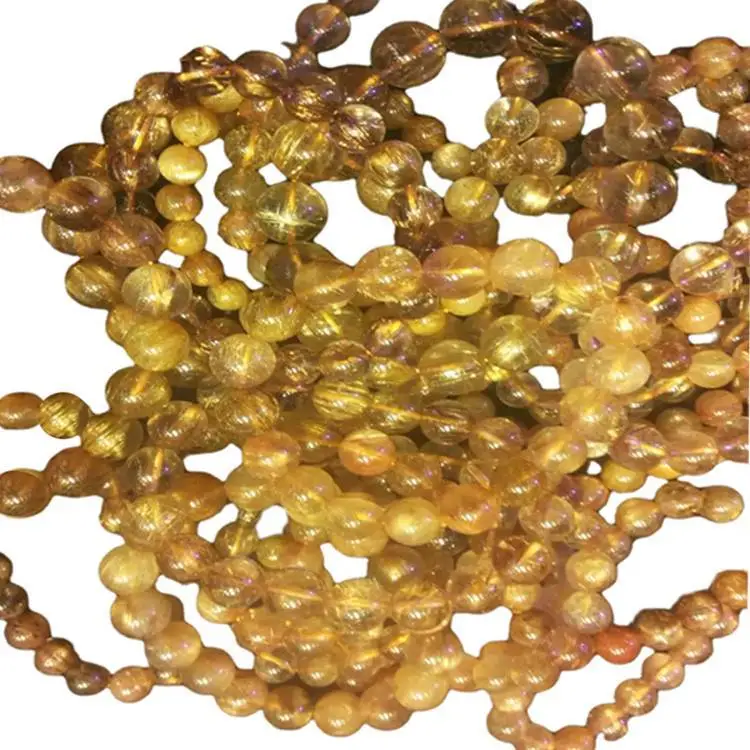 Bracciale in pietra naturale per gioielli in quarzo rutilato dorato per donna Bracciale personalizzabile 1