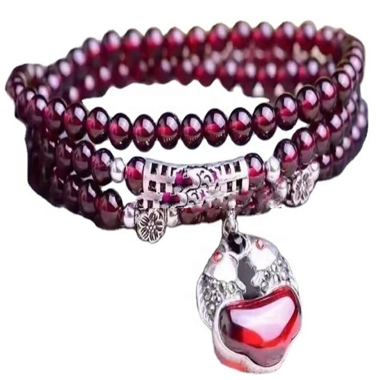 Red garnet beaded bracelet making heart beads bracelets sterling silver 925 thailand jewelry 1