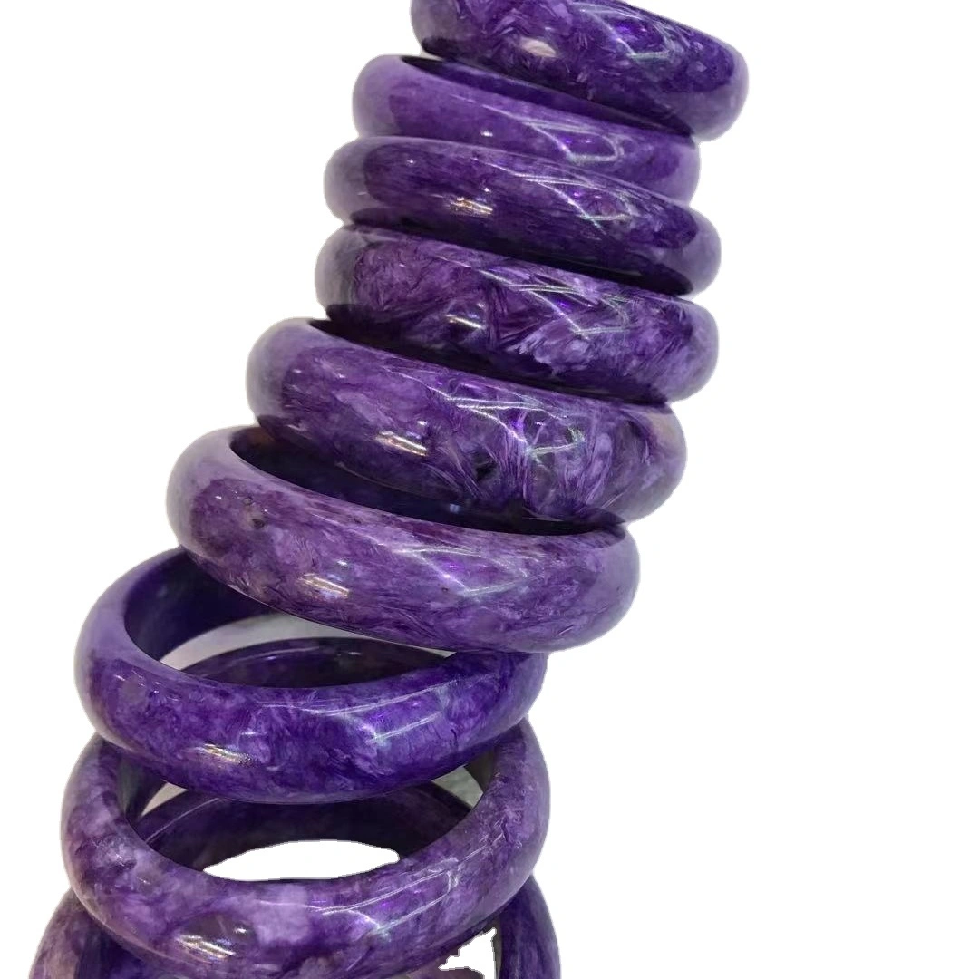 Round Shape Charoite Bangle Gerðu heildsölu Real Russian Charoite Bangle Natural Gemstone Bangle Genuine Charoite án litað 1