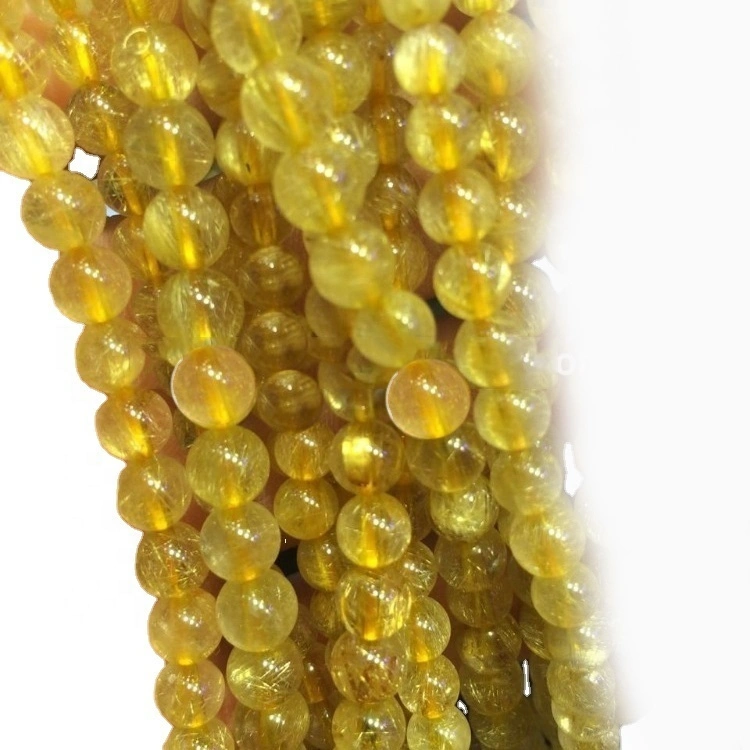 Natural Gemstone Round Beads Rutilated Quartz Golden All Is 100% 1
