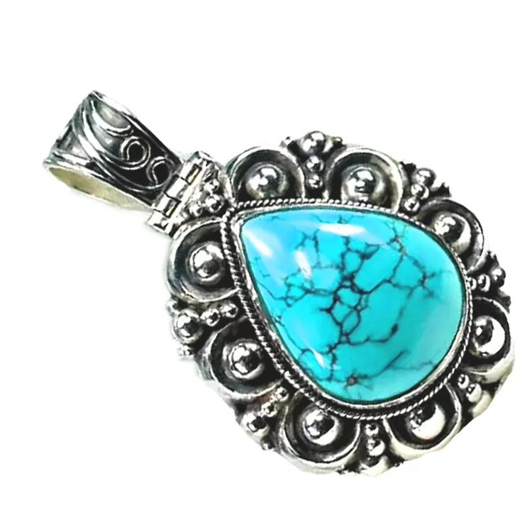 Turcoaz India Pandantiv 925 Sterling Silver Natural Sleeping Beautive Turcoaz Pandantiv piatră prețioasă 1