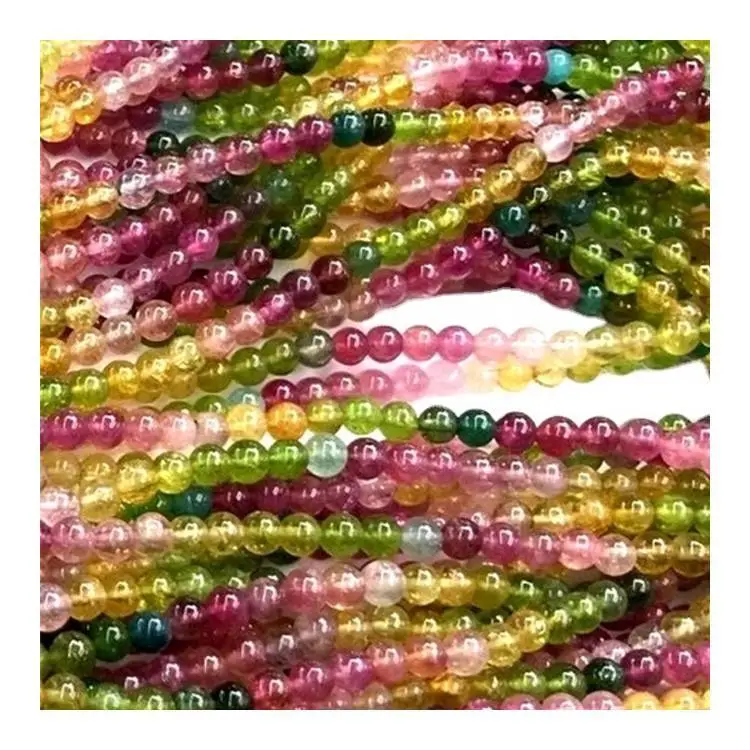 Multicolor natural Pink Pink Tourmaline Gemstone redondo Perlas sueltas coloridas Tourmalina Piedra preciosa 16 pulgadas 1