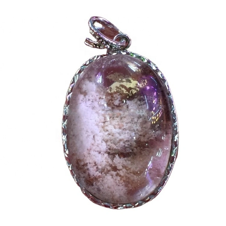 Cor Assorted CZ Pavimentada Forma Ovo Natural Rutilated Phantom Quartz Bead Pingente Jóias 1