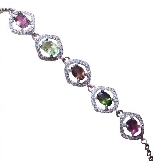 Comerț cu ridicata colorat Rubelite Turism Gemstone Silver Bezel Cercei Inele Bratari stabilesc bijuterii 1