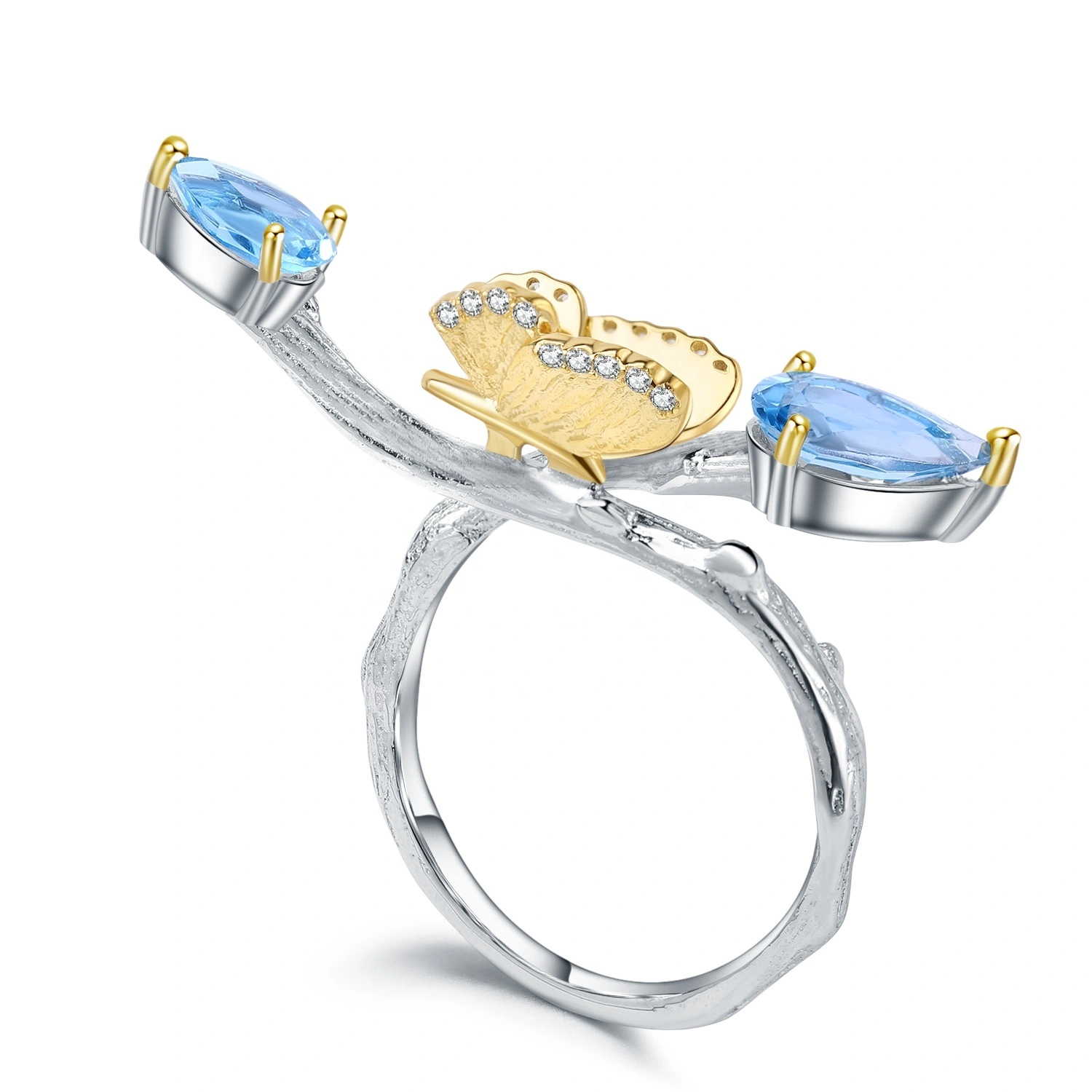 Papilia formo 925 arĝenta diamanta safiro 1