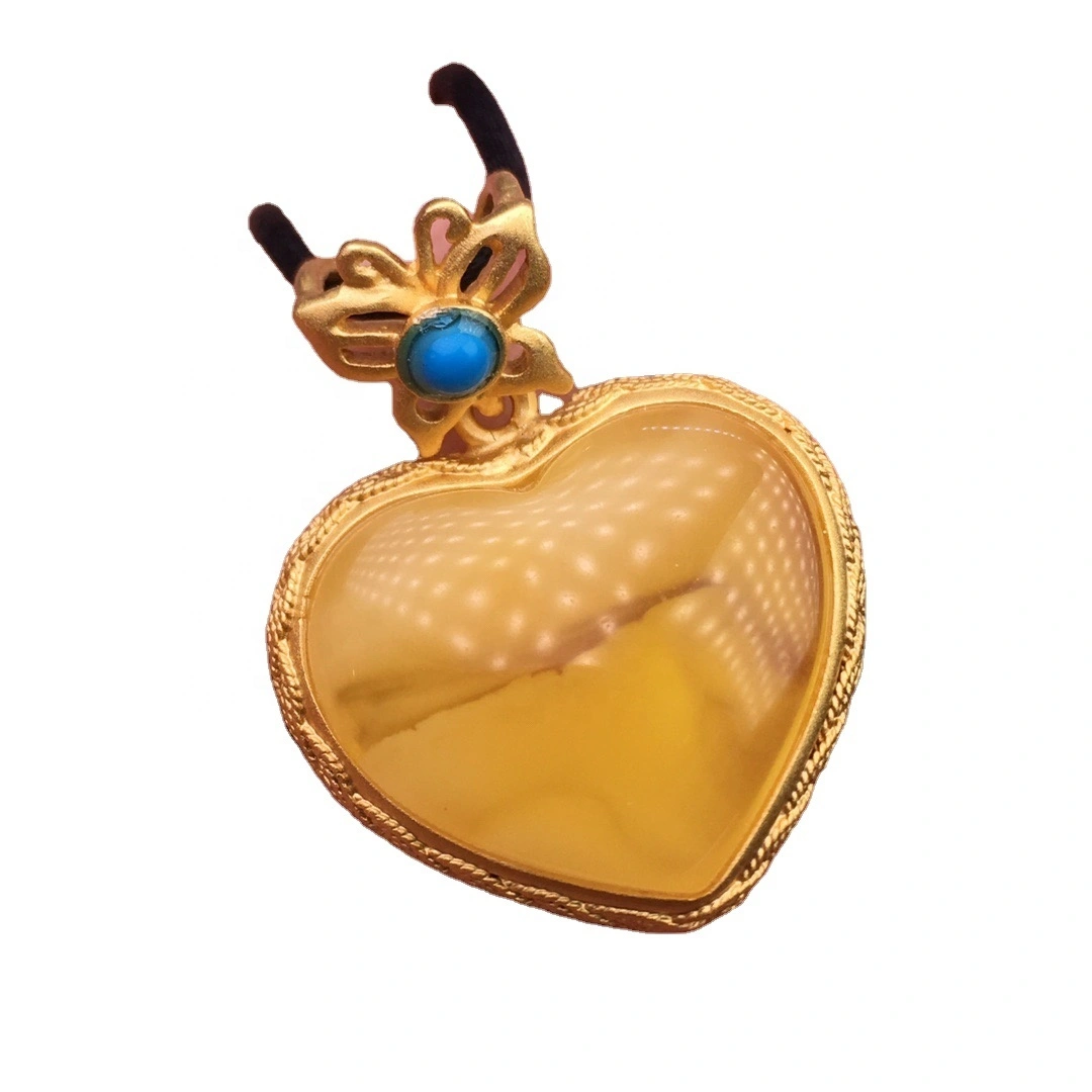 Blue Corundum Amber Pendant / Gold Plated pendant / pendant-noforonina 1