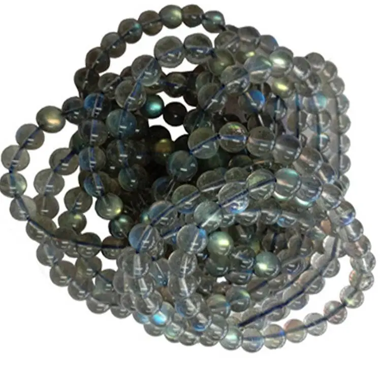 Vendita calda Grigio 8mm Ghiaccio naturale Labradorite Rainbow Luce rotonda Braccialetto perline perline 1