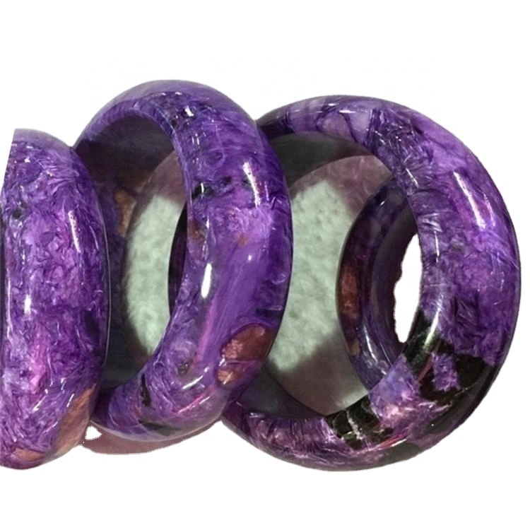 Mirinda Natura Malhela Purpura Charoite Brakringo Animo Ŝtono Forta Fizika Emocia Resanigo Malpezigas Streson Granda Charoite Bracelo 1