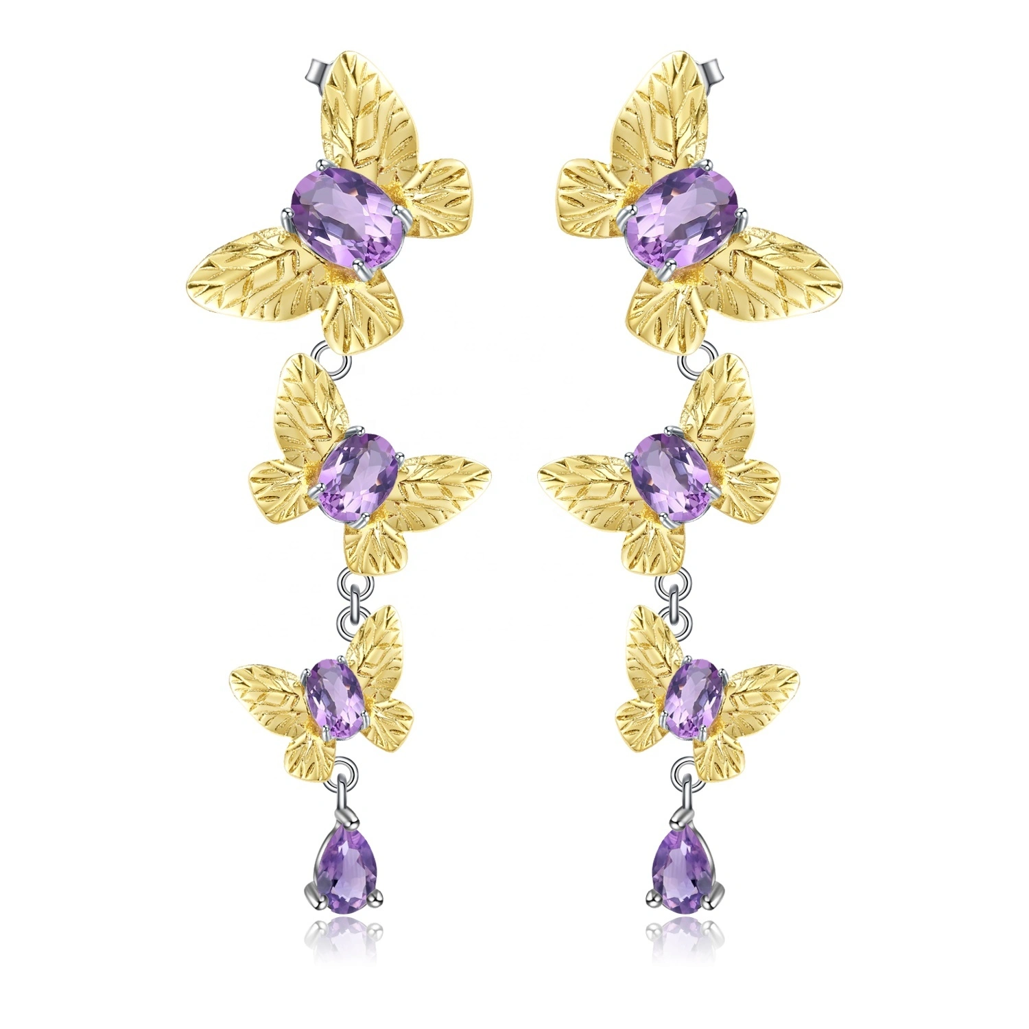 Gem earringen / gouden plateare earringen / amethyst earringen 1