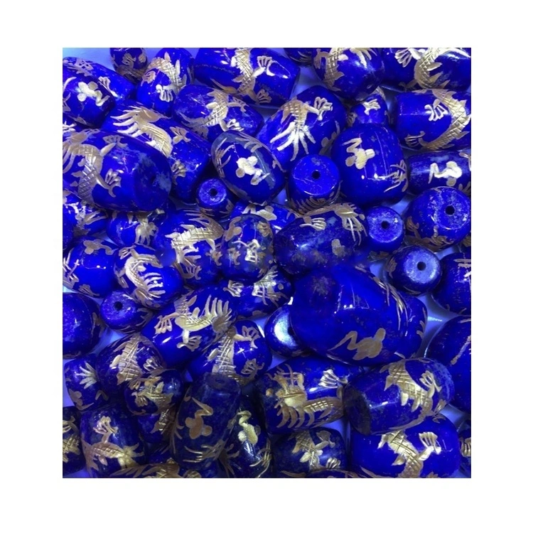 Golden carved lapis lazuli dārgakmens krelles veikt vairumtirdzniecību 1