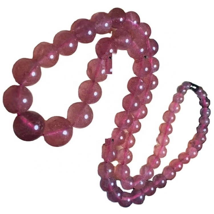 Red Strawberry Quartz Turriform Round Perlur Hálsmen 1