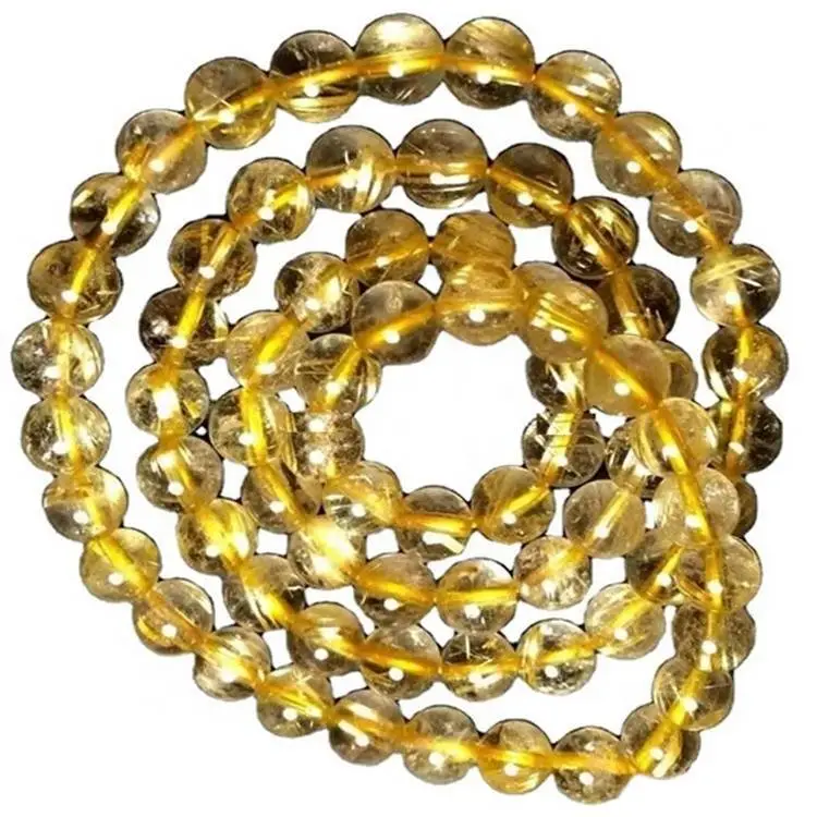 7mm gullna rutilated kvars gemstone umferð perlur armband skartgripi 1