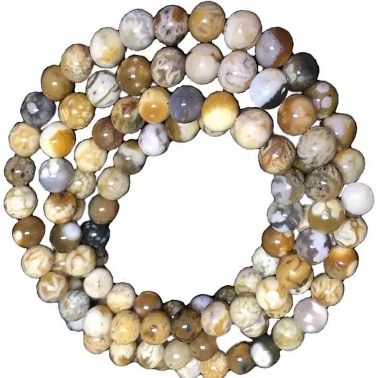 Naturally Round Beads Bunga dan Rumput Agate Gemstone Kalung 1