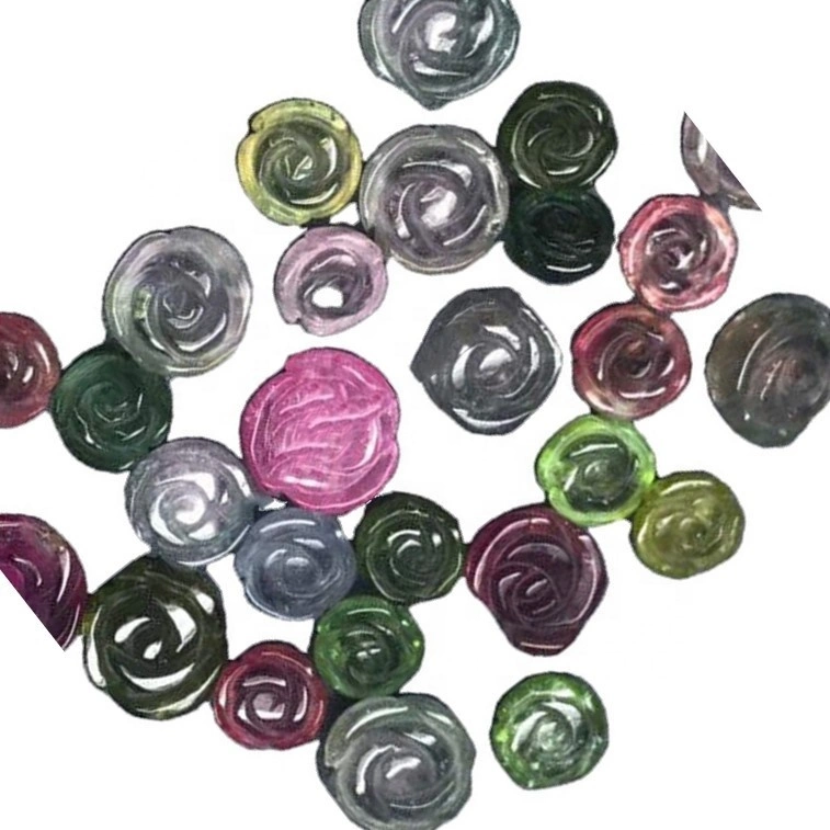 Tourmaline Rubellite Tallado Flor / Animais / Perlas e cabochons para facer contas de xoias / Emerald Cut Natural Color 1