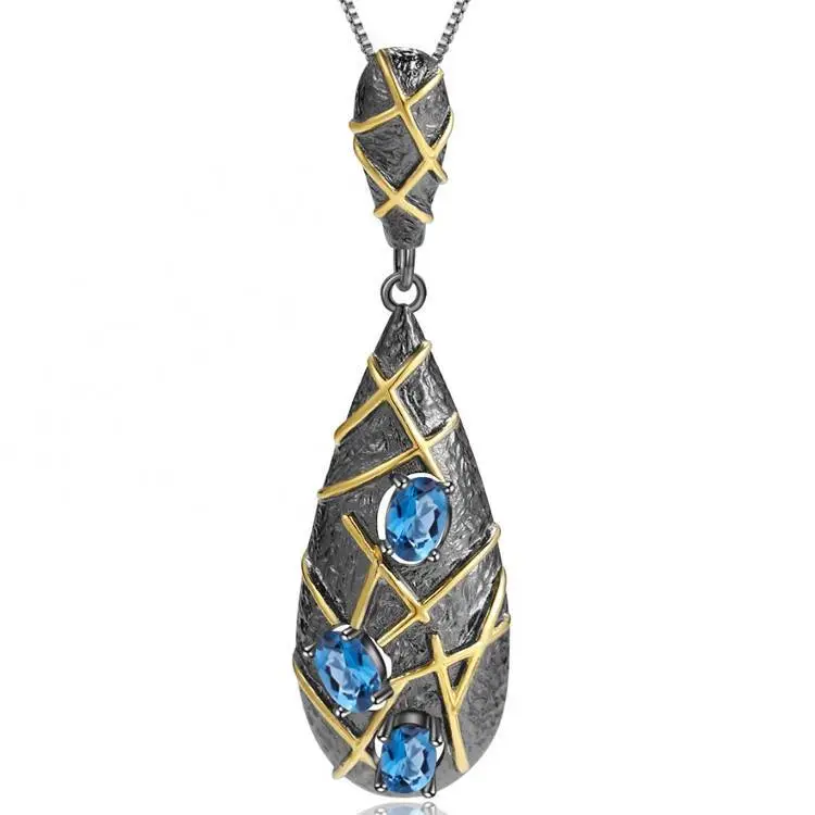 925 Sulveren Gemstone Blue Spinell Pendant 1