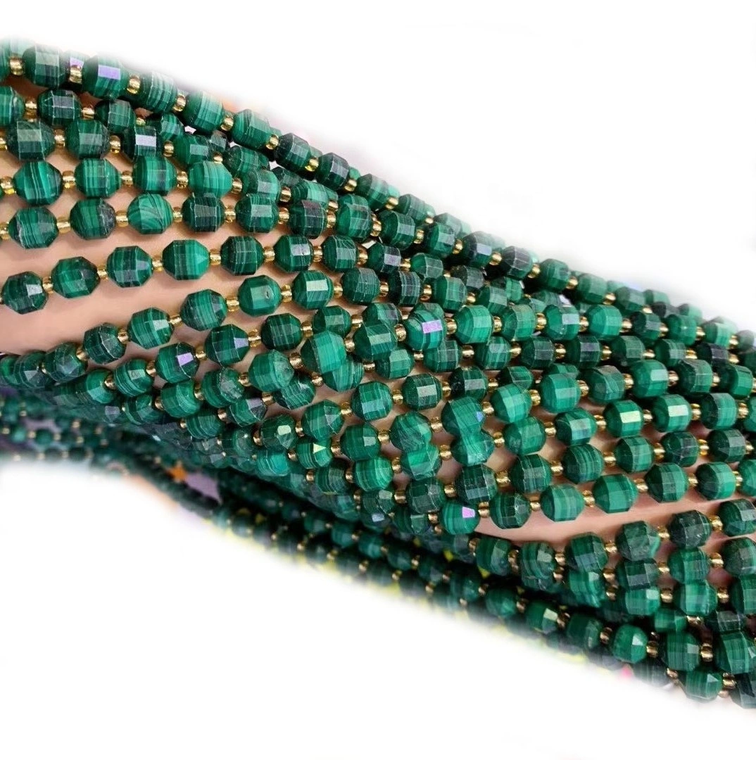 Malaquita natural Facetó cuentas redondas Curación Energía Gemstone Piedra suelta Beads DIY Joyería Fabricación de diseño para Pulsera 1