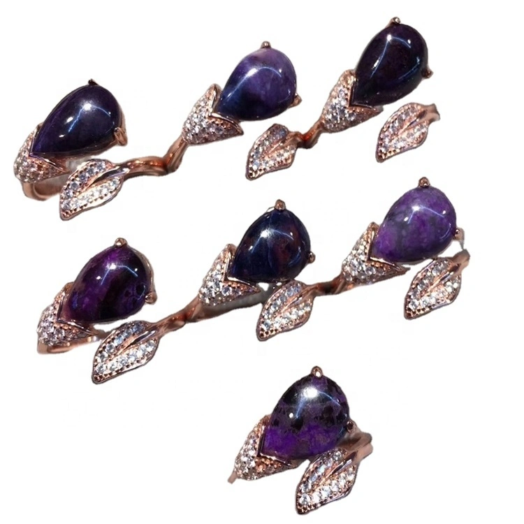 남성과 여성을위한 패션 18K 골드 천연 배 8x10mm 타원형 Charoite 돌 보석 반지 1