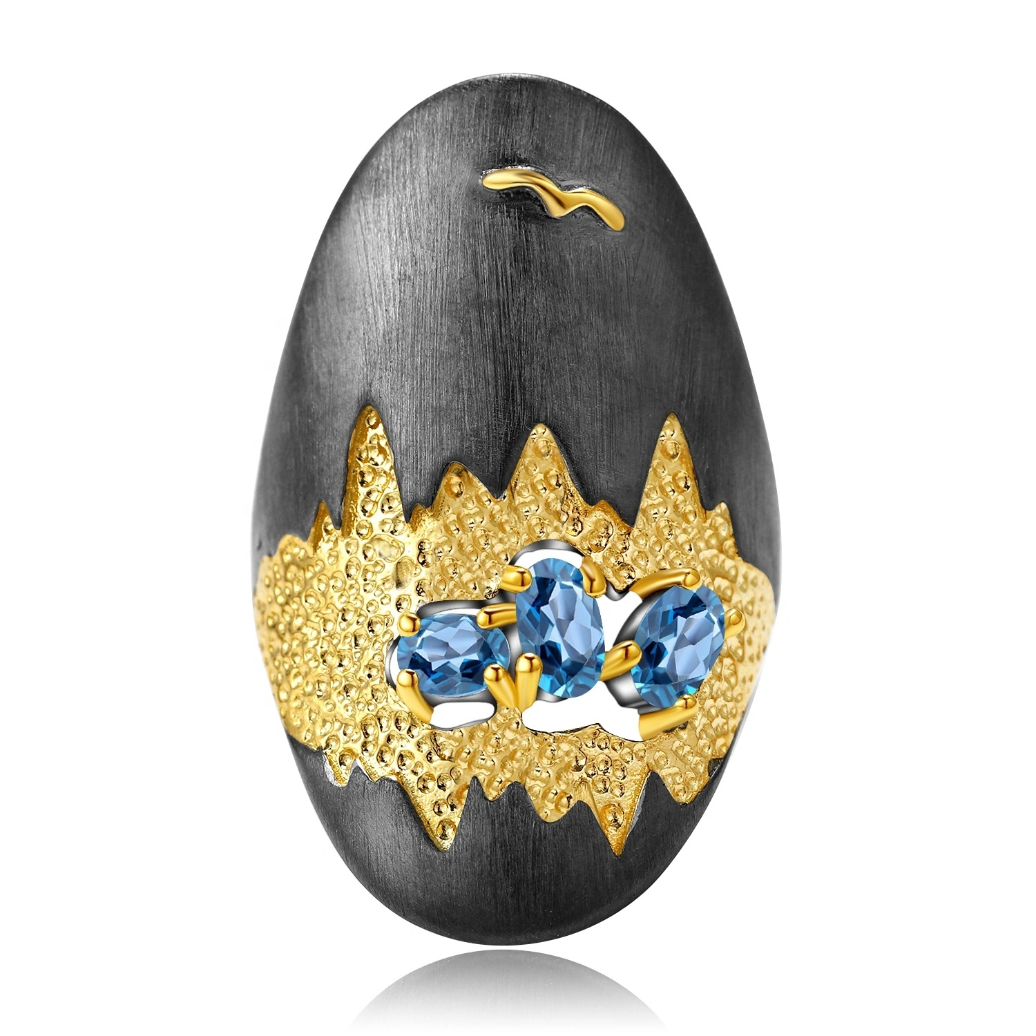 Swarte sink plated Gold-plated Sapphire Ringen 1