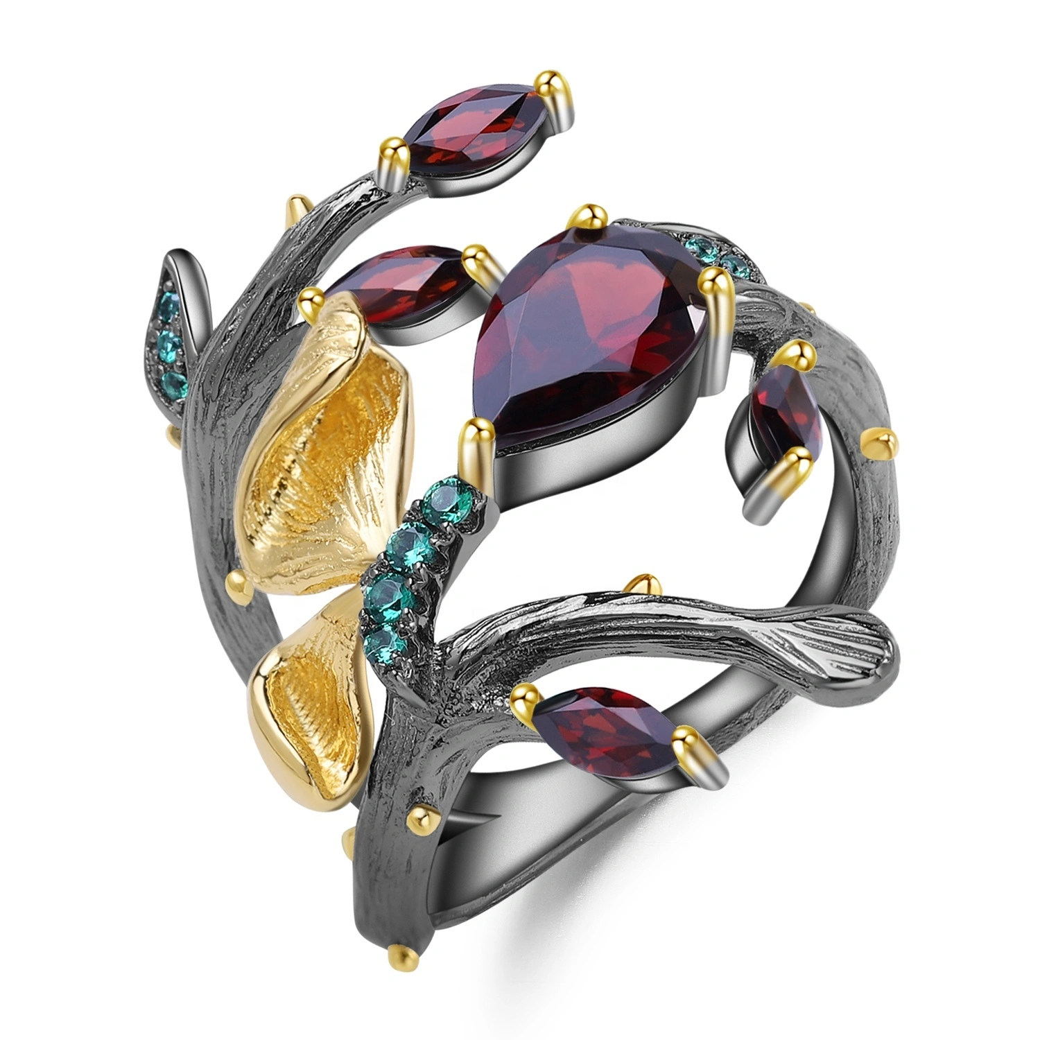 925 Sulveren goud plated Ruby / Turquoise Ringen 1