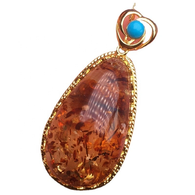 Pendanti amber na-acha uhie uhie turquoise nwere ọla edo 1