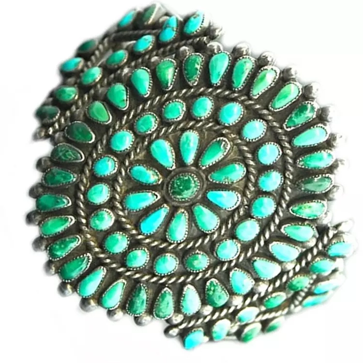 Vintage Huge Sterling Silver Navajo Turquoise Overlay Bangle Cuff 1