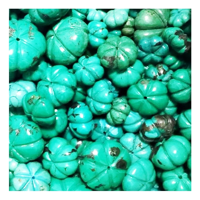Natuerlike echte turquoise natuerlike 15mm Carved Rondelle Melon Strand 1
