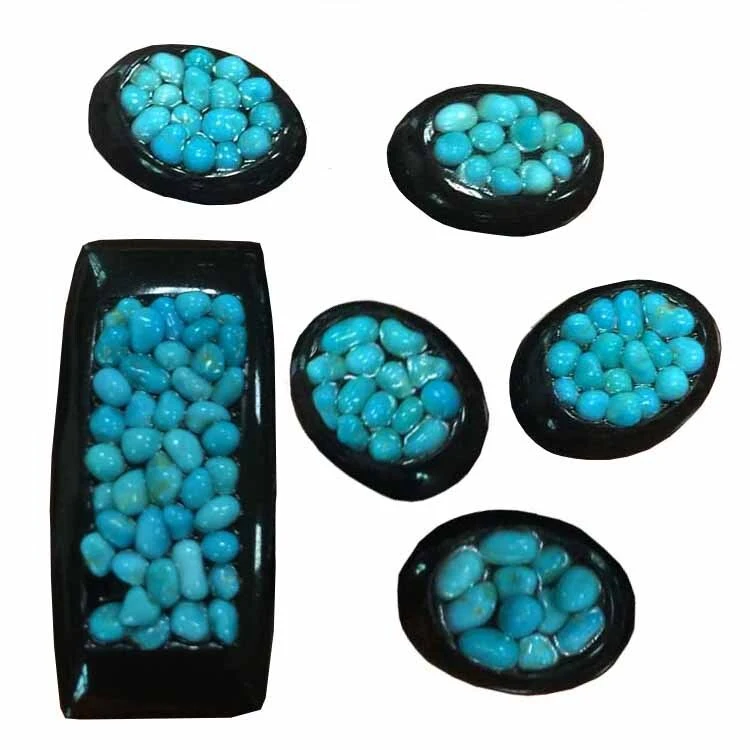 Wholesale handmade Natuerlike natuerlike bule turquoise lytsere stikken inlay obsidian cabochons 1