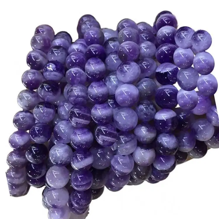 Gemstone Beads Ձգվող ձեռնաշղթա Ամեթիստի կլոր ուլունքներ ձեռնաշղթա զարդեր 1