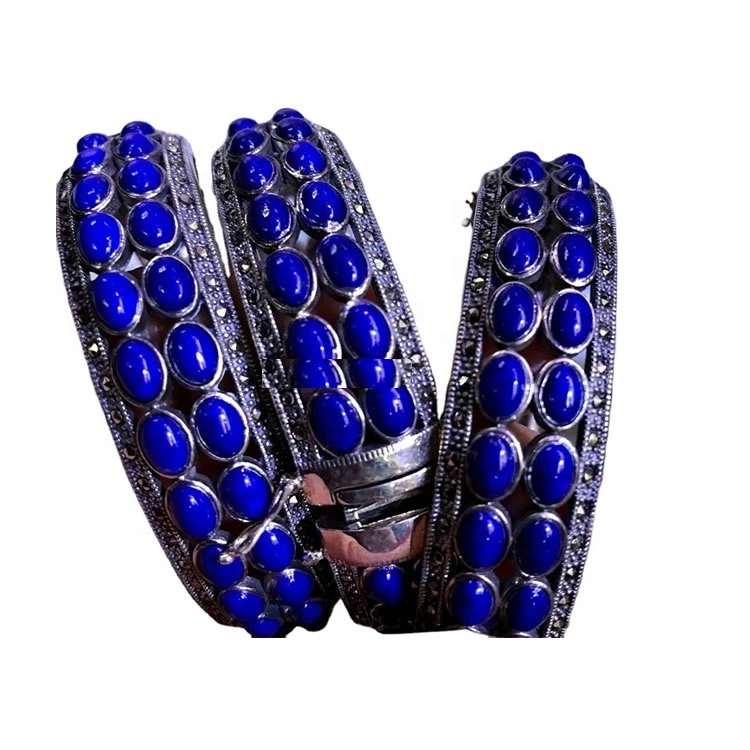 Hacer al por mayor Natural Lapis Lazuli 925 Sterling Silver Bangles Jewellery 1
