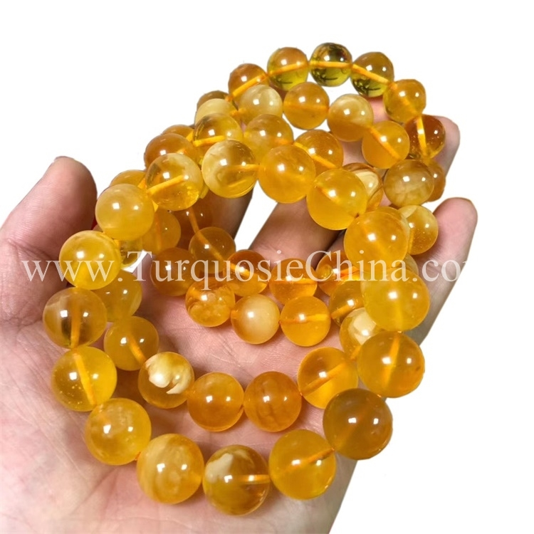 Vintage Unike Amber Bracelband Ball Baad Beads seldsume sieraden hânmakke 1