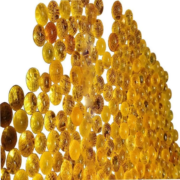 Exquisite Yellow Amber Round Pearls Carving Circular Carved 1