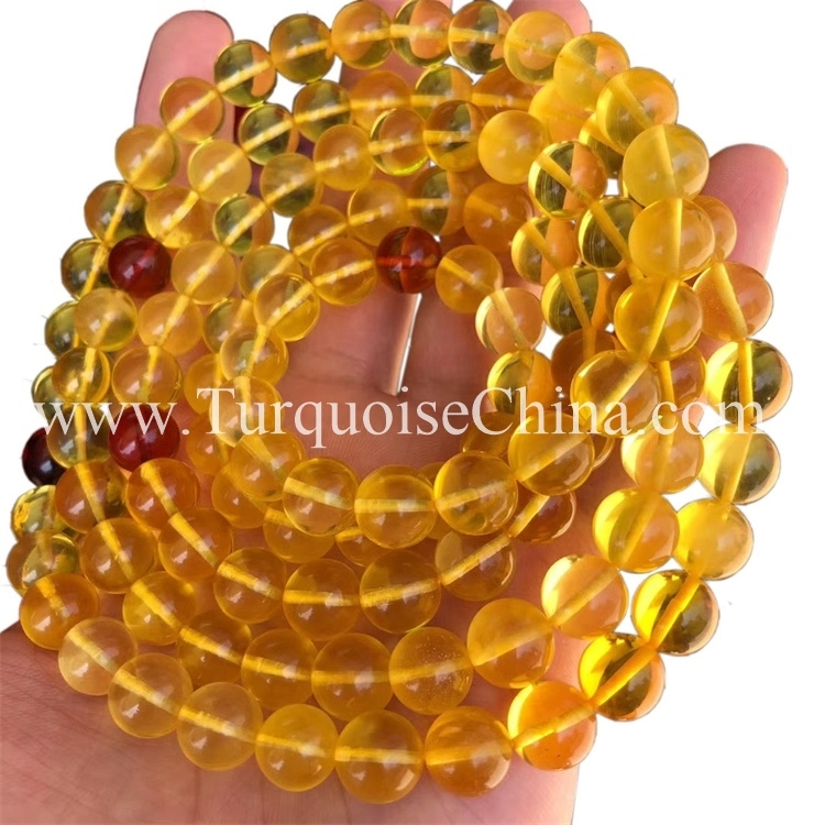 Amber Ball Gemstone Cute Glassy Gele Beads Armband 1