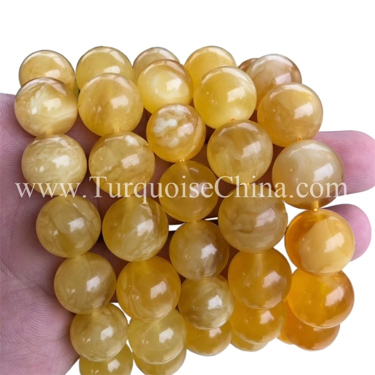 Bola âmbar Gemstone Agradável Amarelo Beeswax Pulseira 1