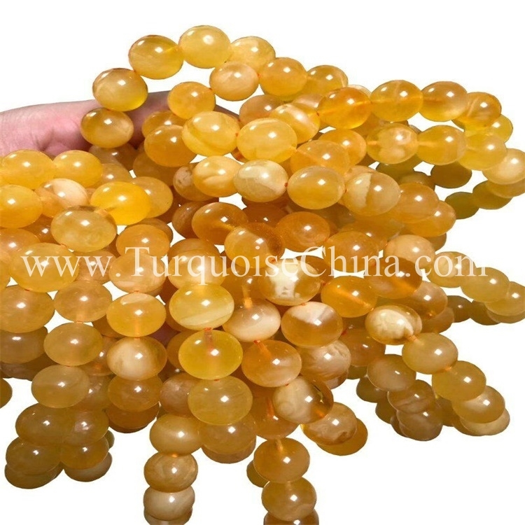 Natural Yellow Amber Gemstone Clear Round Beads Bracelet 1