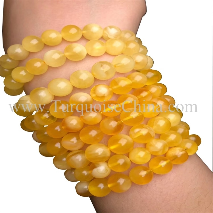 Dazzling Yellow Amber Gemstone Round Beads Bracelet 1