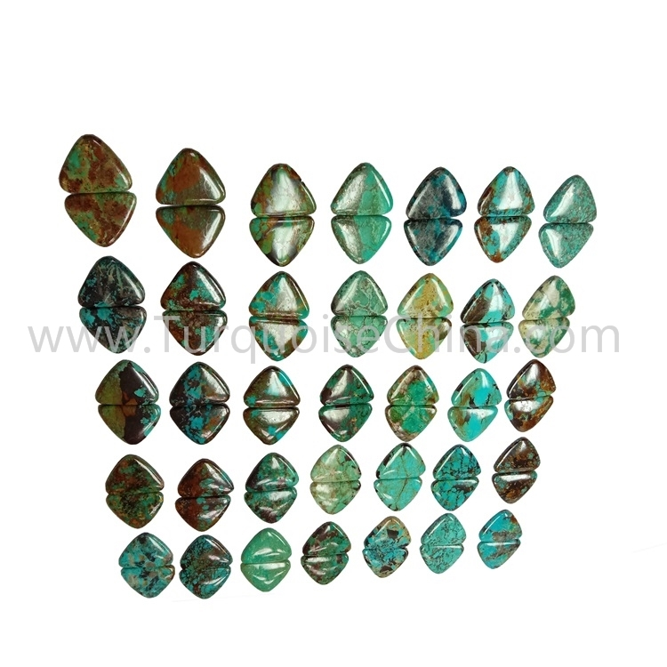 34.3X21X3.8mm Genuine Turquoise Gemstone Triangle Cabochon Pairs 1