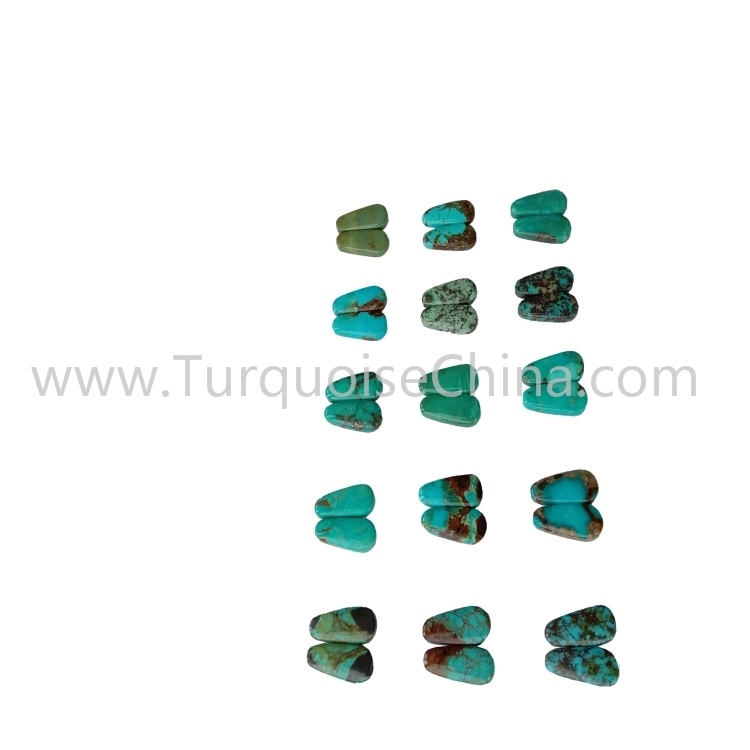 22.4x9x3.8mm indah Turquoise Trapezoid Cabochon Pasangan 1