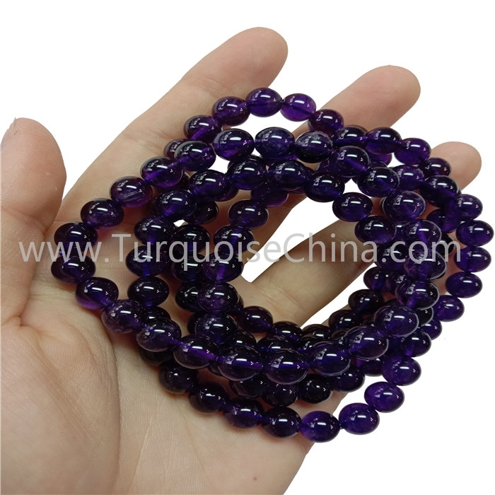 Grade A Amethyst Round Perlur Armbönd Natural Gemstone Heildverslun 1