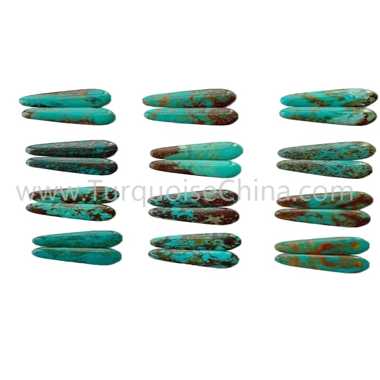 31.5x12.6x3.8mm Natural Turquoise Trapezoid Cabochon Pairs For Making Earrings 1