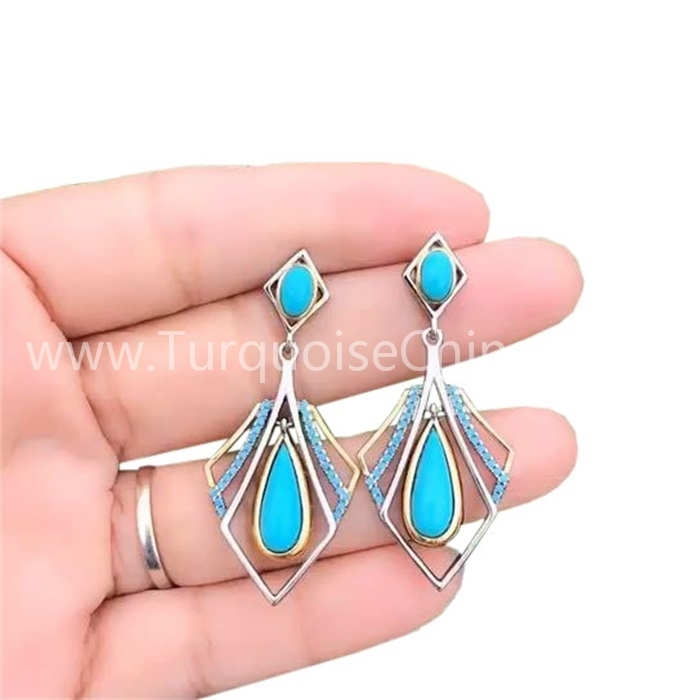 Teardrop Natural Turquoise Chic Dangler Blue Earrings 1