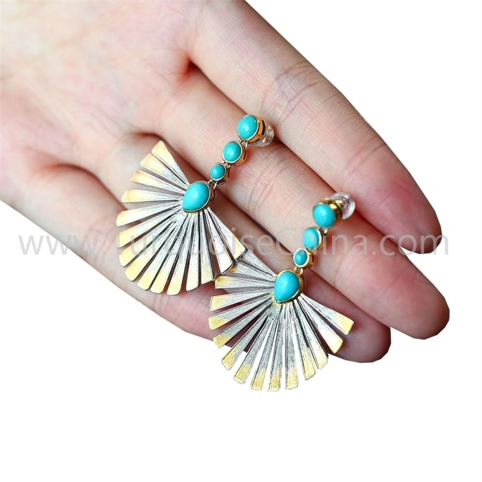 Woman Bohemia Earrings Natural Turquoise Gemstone 1