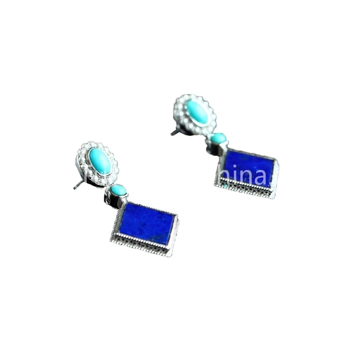 Unique Square Earrings Natural Turquoise Gemstone 1