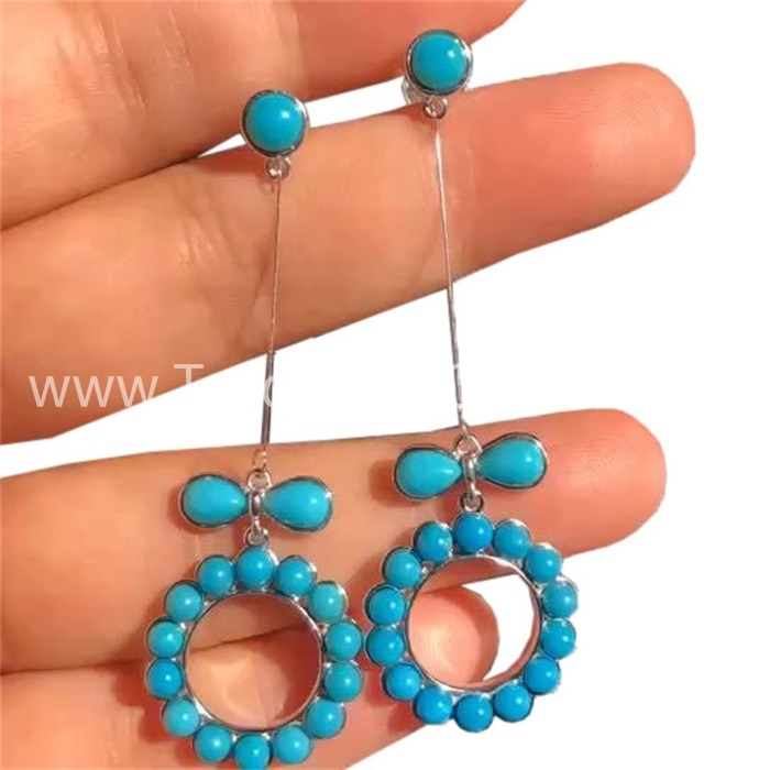 Anting-anting melingkar pirus alami / perhiasan elegan untuk wanita 1