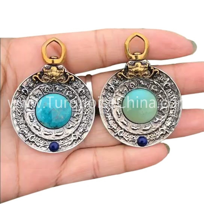 Zodiak klasik zodiak dan pirus alami liontin permata 1