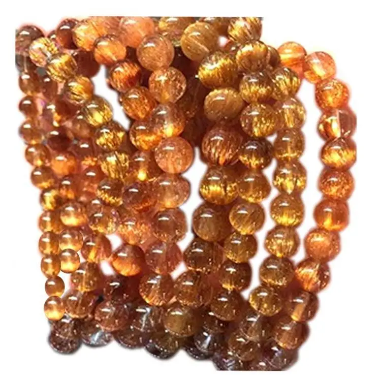 Tembaga Rutilated Quartz Batu / Tembaga Rutilated Quartz Gelang / Tembaga Rutilated Kuarsa Batu Gelang 10mm 1