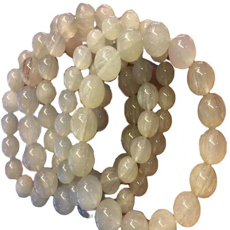 White Rutilated Quartz round beads bracelets hot-sale Ladies bracelet Natural stone1 1