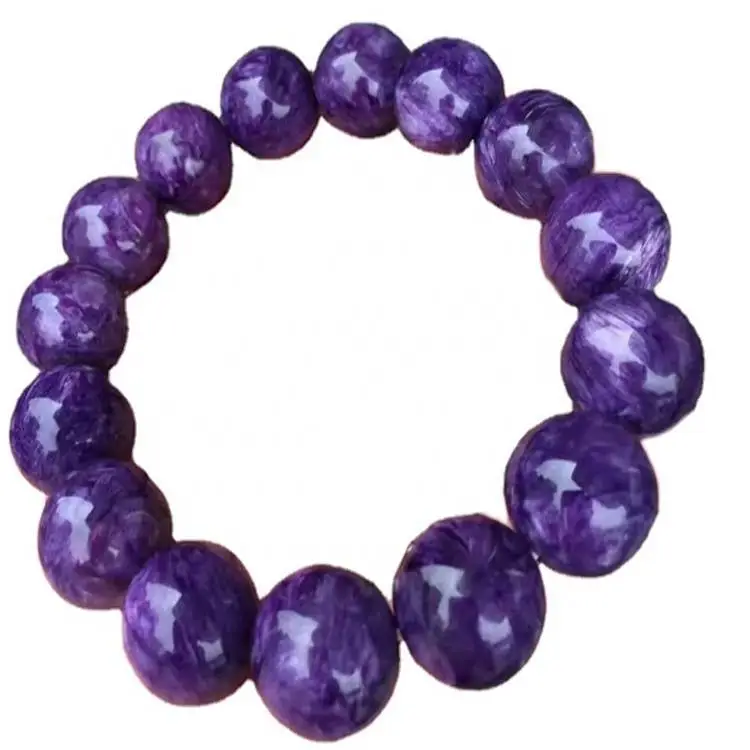 Braccialetto di tratto di Charoite russo 15mm Liscio Rondelle Gemstone Iridescente Viola perline gioielli 1