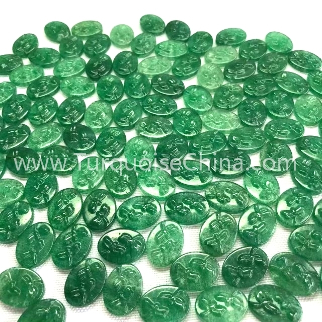 Natural Kiwi Quartz with dragonfly motif oval shape green gemstone cabochon 1